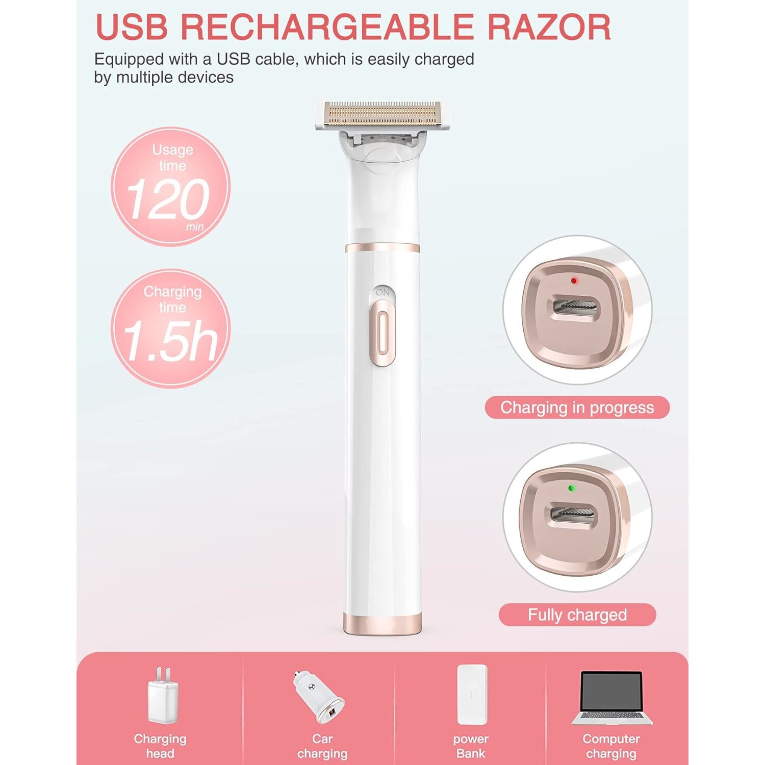 Epilator facial pentru femei 5 in 1, USB, Alb eMAG.ro