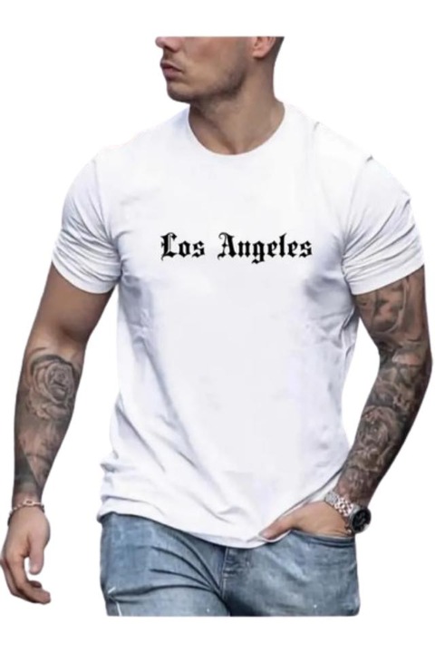 Férfi póló, URBAN BOYS kollekció, testreszabott LOS ANGELES, fehér