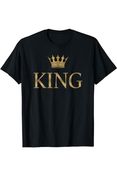 Férfi póló, személyre szabott KING, 100% pamut, arany fehér, Fekete Gold