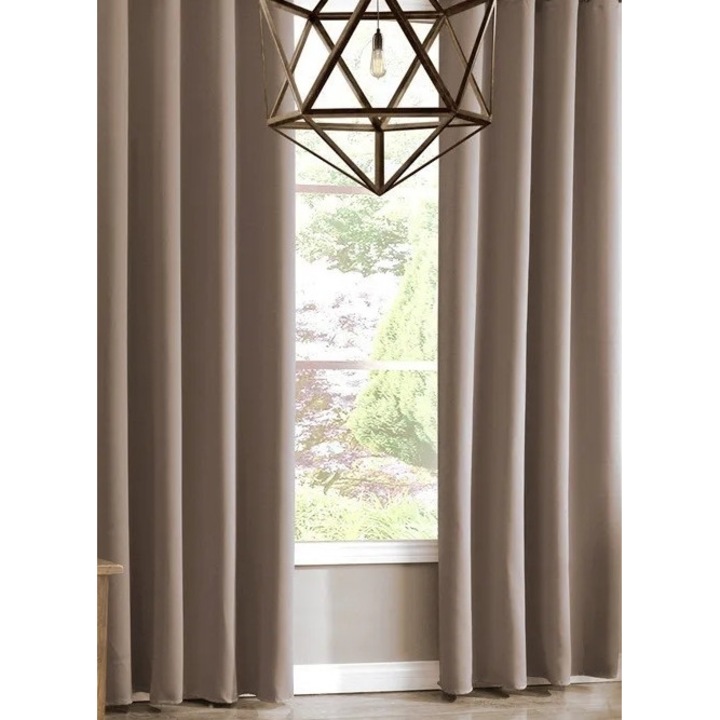 Set 2 bucati draperie SereDesign material tip Blackout culoare Grej, croita cu rejansa pentru sina sau galerie, carlige sina, 2 x L 200 cm x H 250 cm