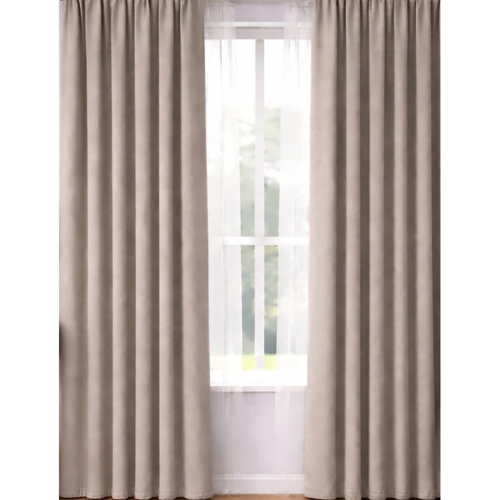 Set 2 bucati draperie SereDesign material tip Blackout culoare Grej, rejansa pentru sina sau galerie, carlige sina, 2 x L 200 cm x H 270 cm