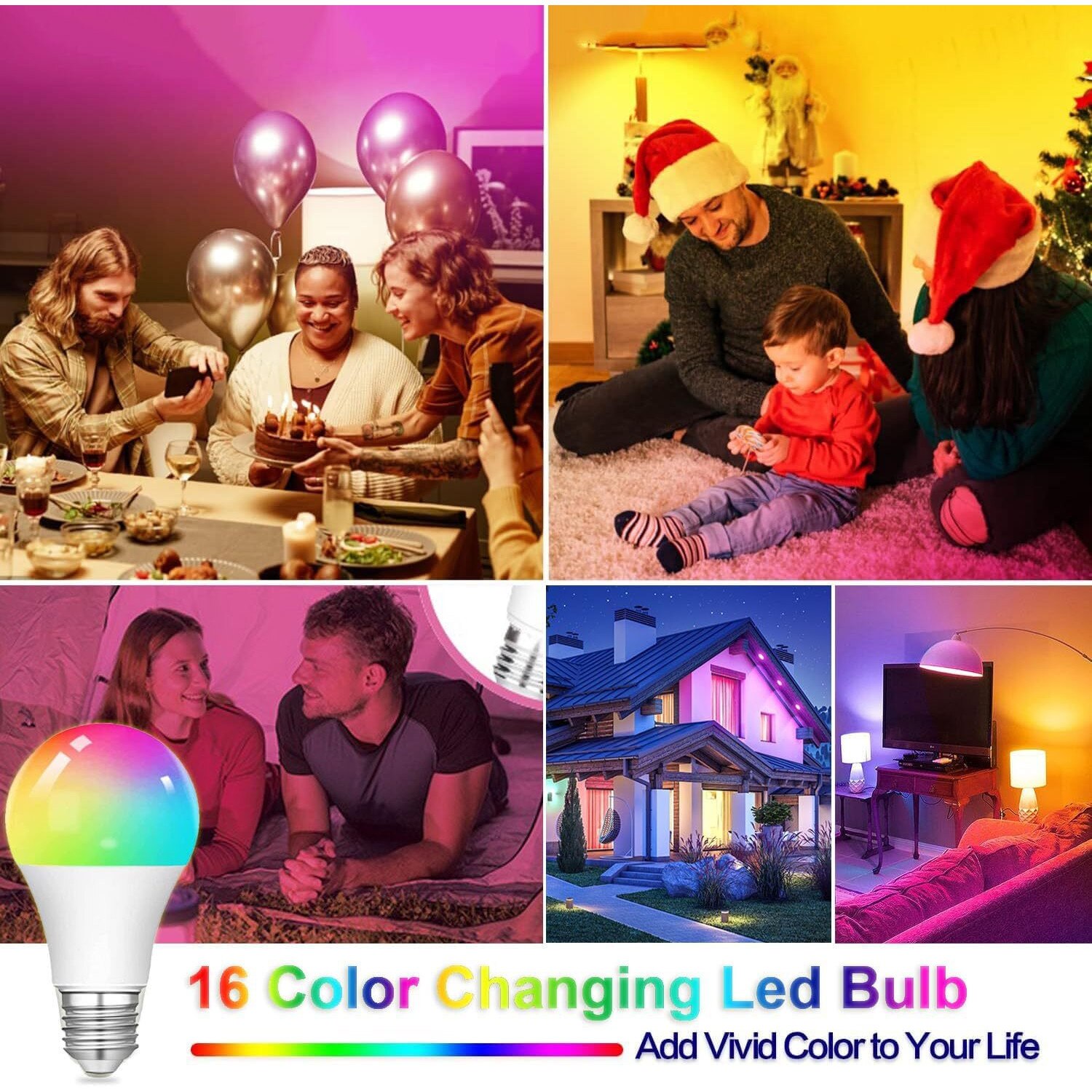Интелигентна крушка RGB LED, E27, 16 милиона цвята, Дистанционно ...