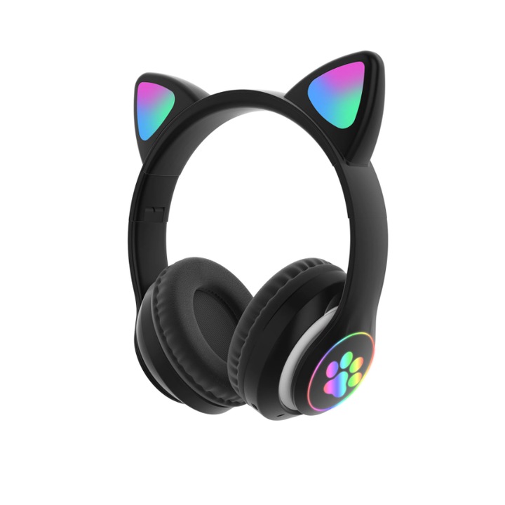 Stuffix сгъваеми безжични слушалки, котешки уши, Bluetooth 5.0, черни