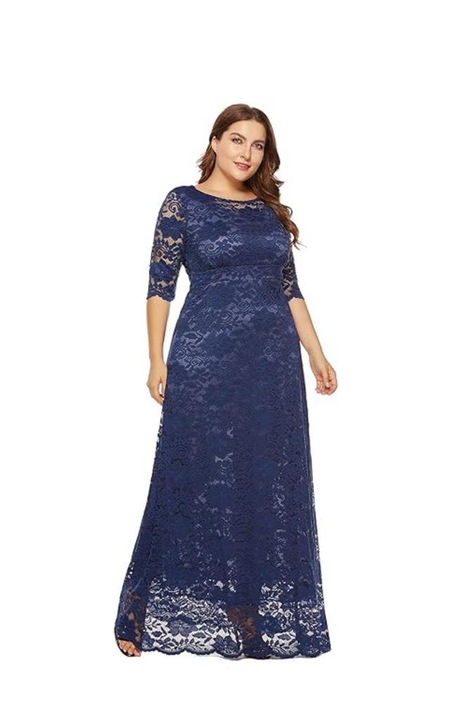 Дамска дълга синя дантелена рокля размер xl