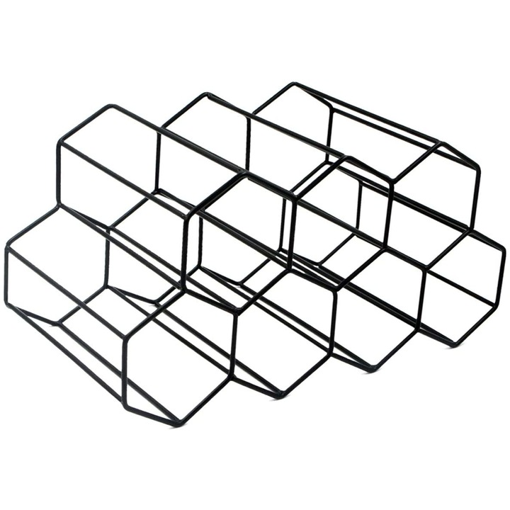 Set 3 rafturi pentru sticle vin, Metal, 38x19.5cm, Negru