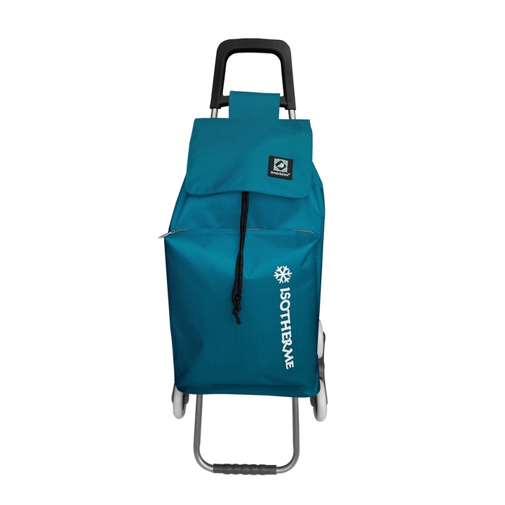 Carucior Cumparaturi Madisson SW22030, Buzunar Termoizolant, 6 Roti, Nylon, Turcoaz