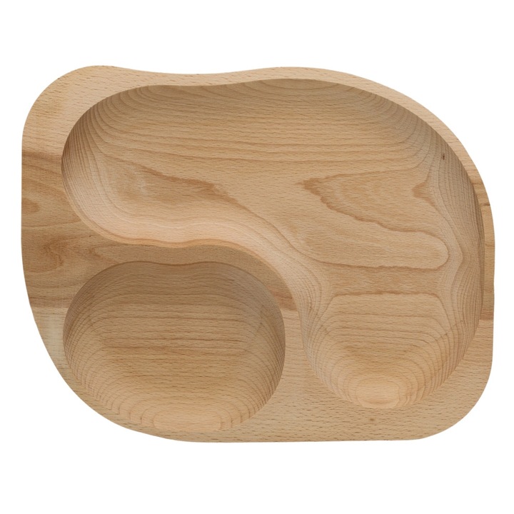 Platou de servire cu 2 compartimente, lemn masiv, 30 x 24 cm, OnemisFlot