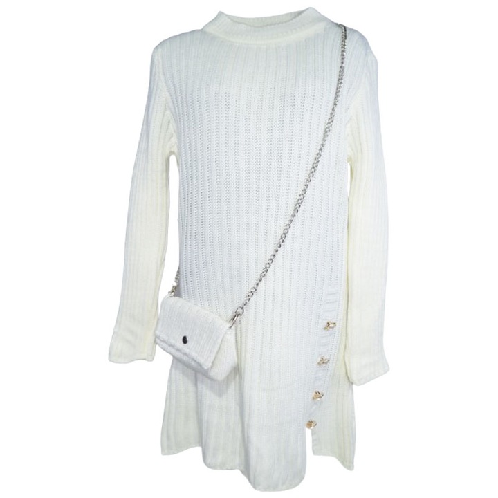 Set rochie eleganta tricotata cu maneca lunga si geanta pentru fete JDJ 2328-140, Crem 105221