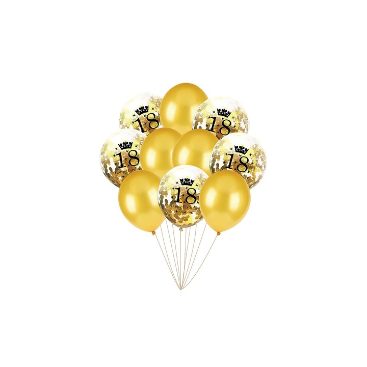 Set 10 baloane latex pentru aniversarea 18 ani, multicolore, 28cm