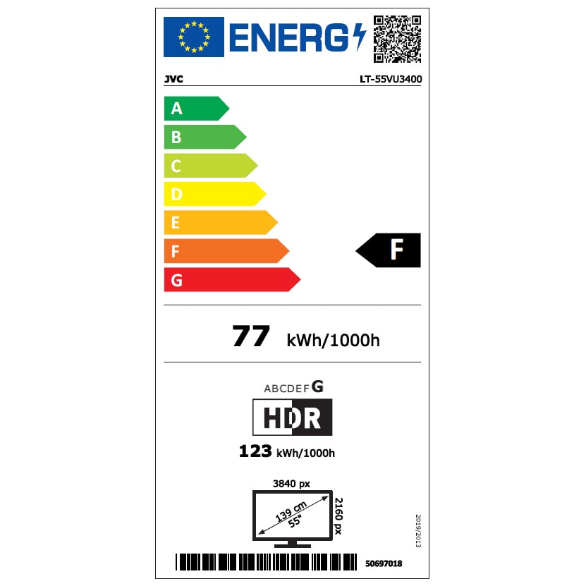 Televizor JVC LED 55VU3400, 139 cm, Smart, 4K Ultra HD, Clasa F