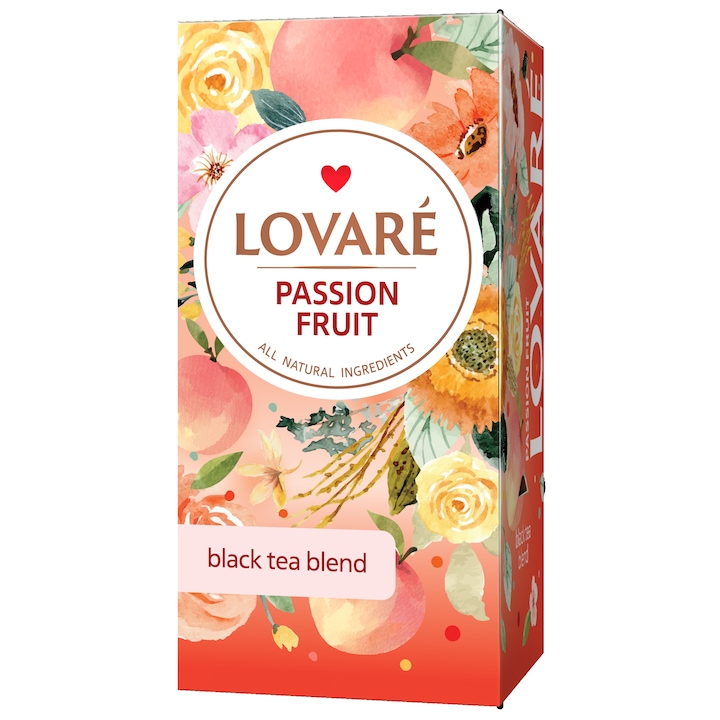 Чай Lovarе Passion fruit, Черен, Парченца плодове, Индивидуална опаковка, 48 гр, 1.5 гр х 24 бр