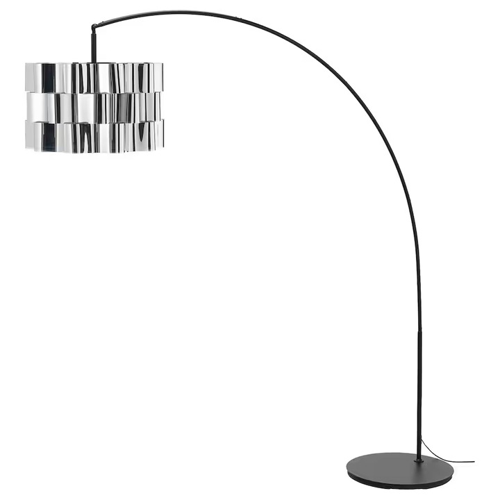Lampadar arcuit din otel, negru/cromat, 213 cm, 13W, E27