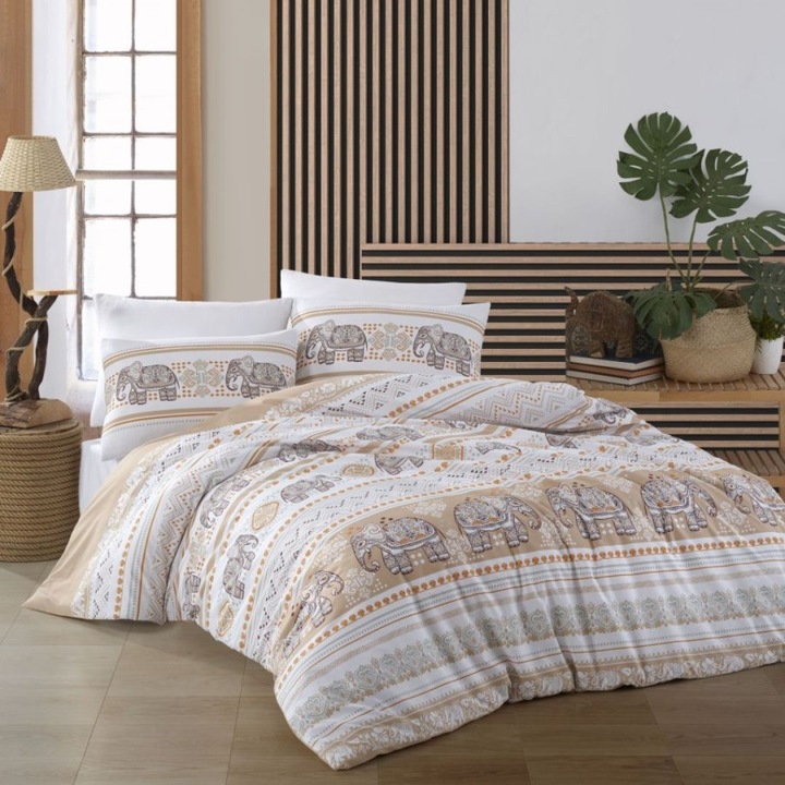 Dupla ágynemű, 100% ranforce pamut, 240x260 cm, 4 db, Bahar Tekstil, SydneyBeige
