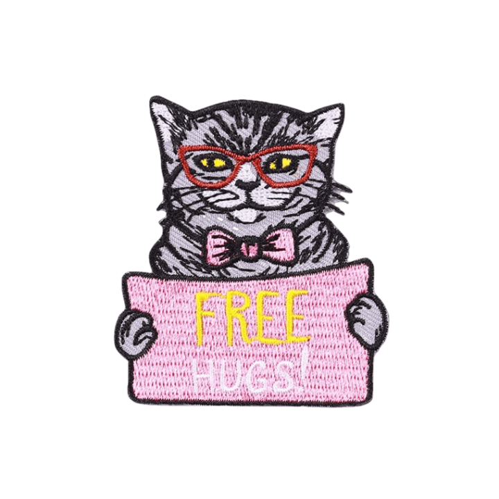 Petic textil brodat Free Hugs Cat 6.5x5.8 cm