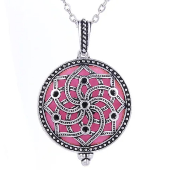 Pandantiv aromaterapie, Difuzor de aroma, Lotus, culoare argintie, diametru 35 mm