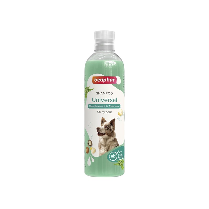 Sampon universal pentru caini, BEAPHAR, cu ulei de macadamia si aloe vera, blana moale si lucioasa, pH neutru, 250 ml