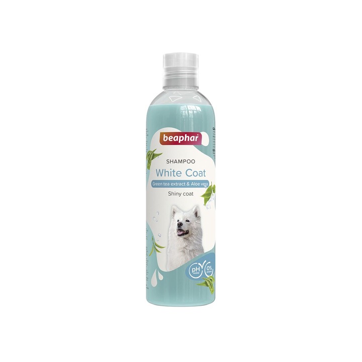 Sampon pentru caini cu blana alba sau deschisa, BEAPHAR, cu extract de ceai verde si aloe vera, cu PH neutru, 250 ml
