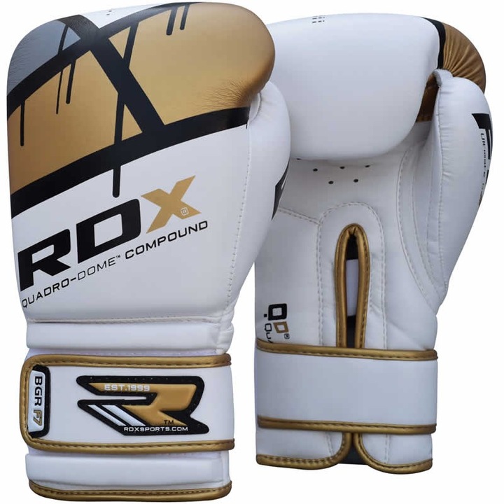 RDX Quadro Dome boxkesztyű, fehér/arany, 12 uncia