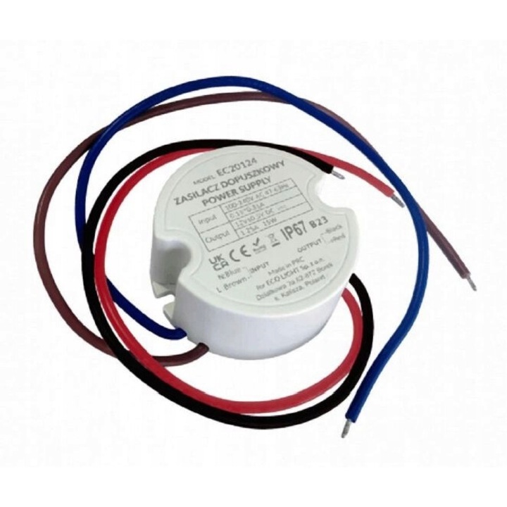 Alimentare LED, Ecolight, 50x50x22mm, 15W, IP67