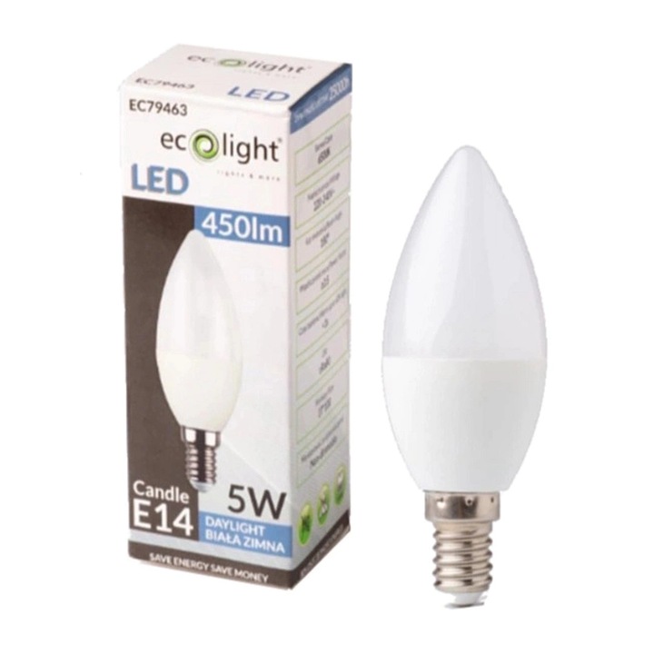 Bec LED, ECOLIGHT, lumina rece, 5W, 6500K