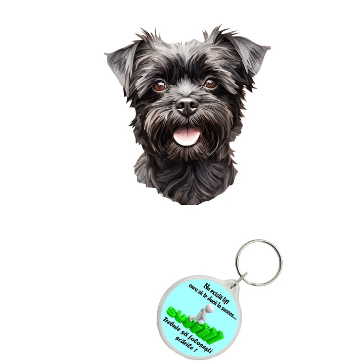 Set sticker decorativ perete, auto si geam, Caine -Affenpinscher model 7, 40 CM si breloc succes