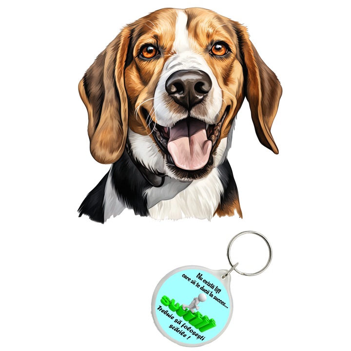 Set sticker decorativ perete, auto si geam, Caine -Beagle model 2, 35 CM si breloc succes