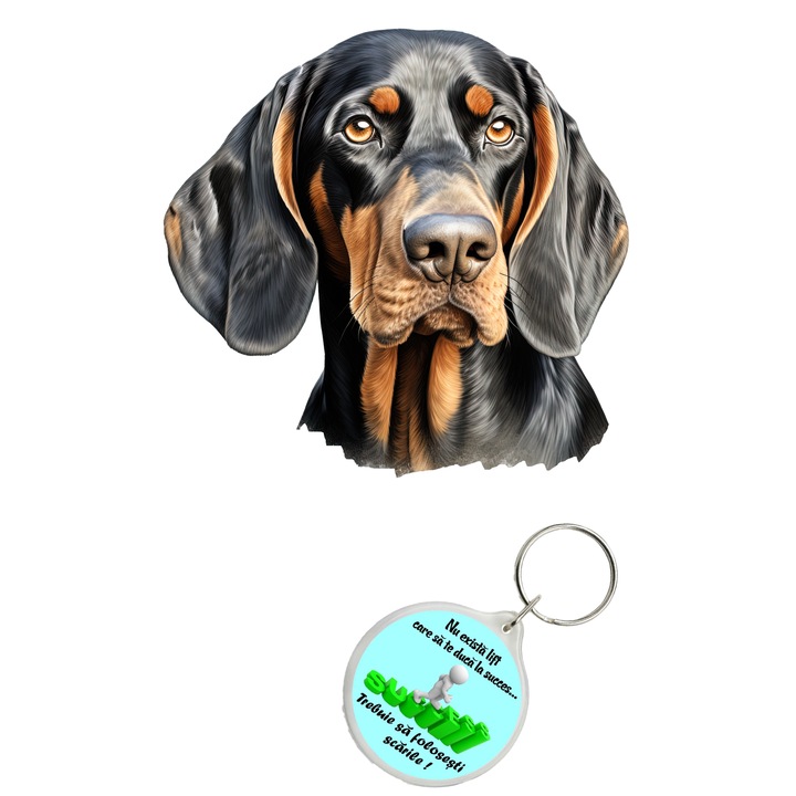 Set sticker decorativ perete, auto si geam, Caine -Black and Tan Coonhound model 2, 35 CM si breloc succes