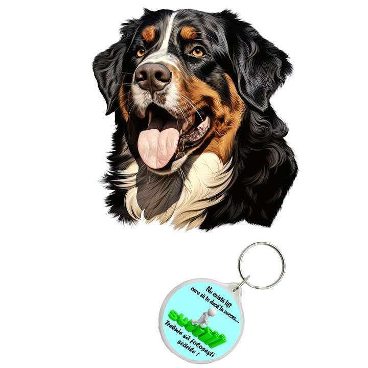 Set sticker decorativ perete, auto si geam, Caine -Bernese Mountain Dog model 3, 40 CM si breloc succes
