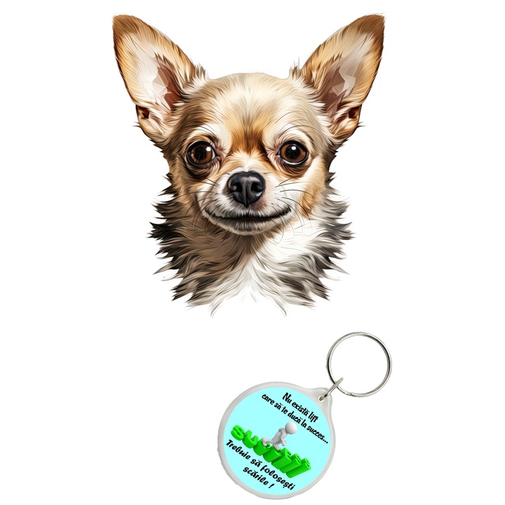 Set sticker decorativ perete, auto si geam, Caine -Chihuahua model 2, 35 CM si breloc succes