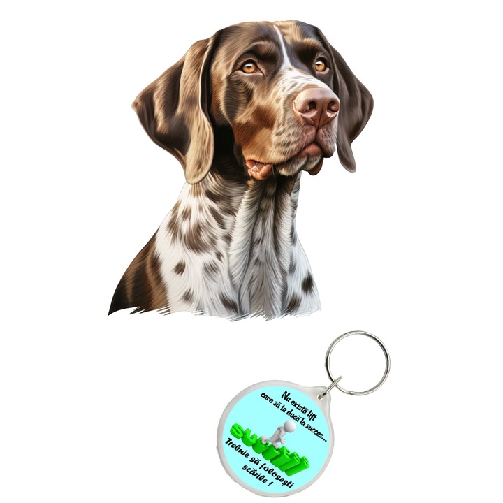 Set sticker decorativ perete, auto si geam, Caine -German Shorthaired, 25 CM si breloc succes