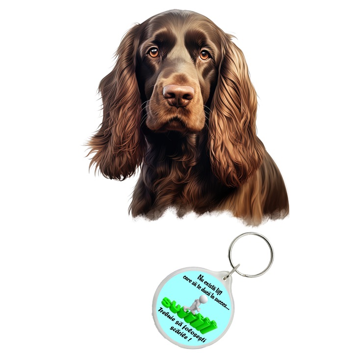 Set sticker decorativ perete, auto si geam, Caine -English Cocker Spaniel model 2, 35 CM si breloc succes