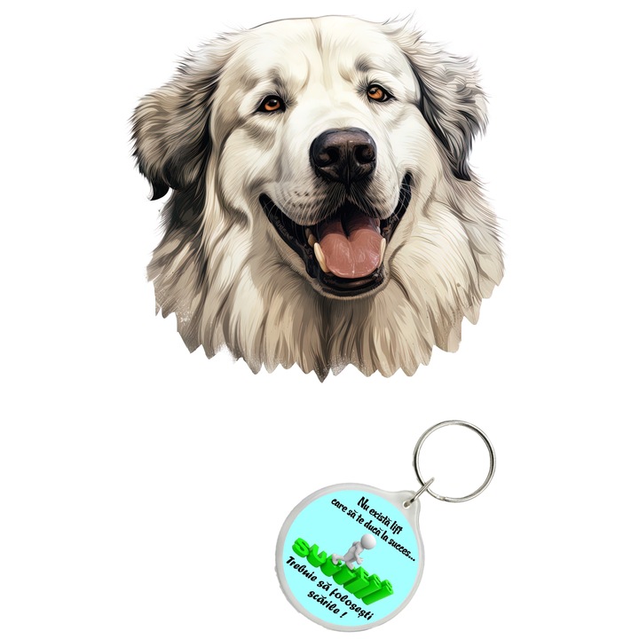 Set sticker decorativ perete, auto si geam, Caine -Great Pyrenees model 4, 25 CM si breloc succes