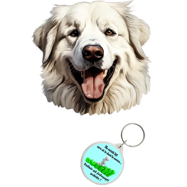 Set sticker decorativ perete, auto si geam, Caine -Great Pyrenees model 3, 35 CM si breloc succes