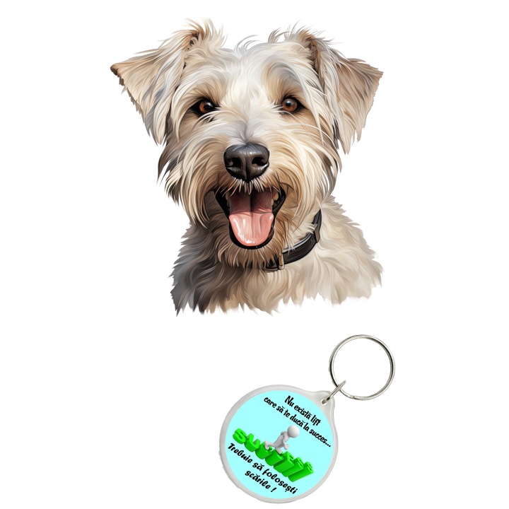 Set sticker decorativ perete, auto si geam, Caine -Irish Glen of Imaal Terrier model 4, 35 CM si breloc succes