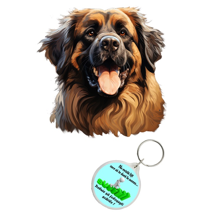 Set sticker decorativ perete, auto si geam, Caine -Leonberger model 3, 40 CM si breloc succes