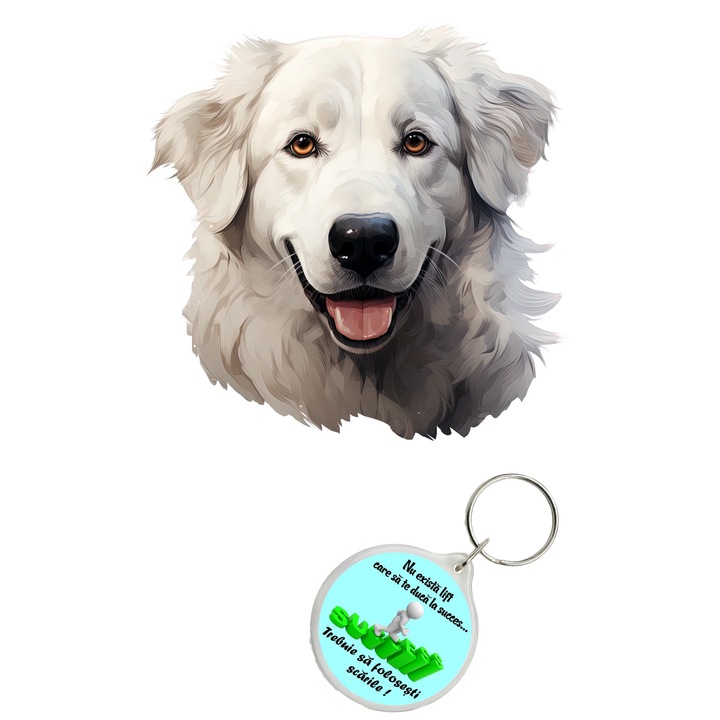 Set sticker decorativ perete, auto si geam, Caine -Kuvasz model 2, 40 CM si breloc succes