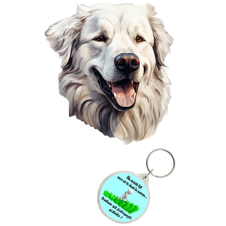 Set sticker decorativ perete, auto si geam, Caine -Kuvasz model 4, 35 CM si breloc succes