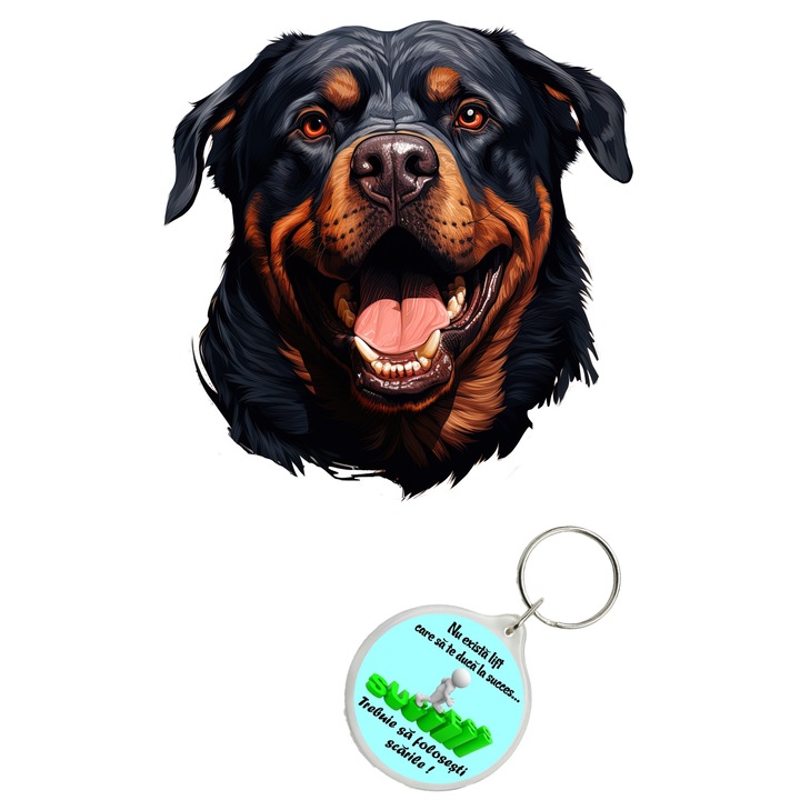 Set sticker decorativ perete, auto si geam, Caine -Rottweiler model 1, 40 CM si breloc succes