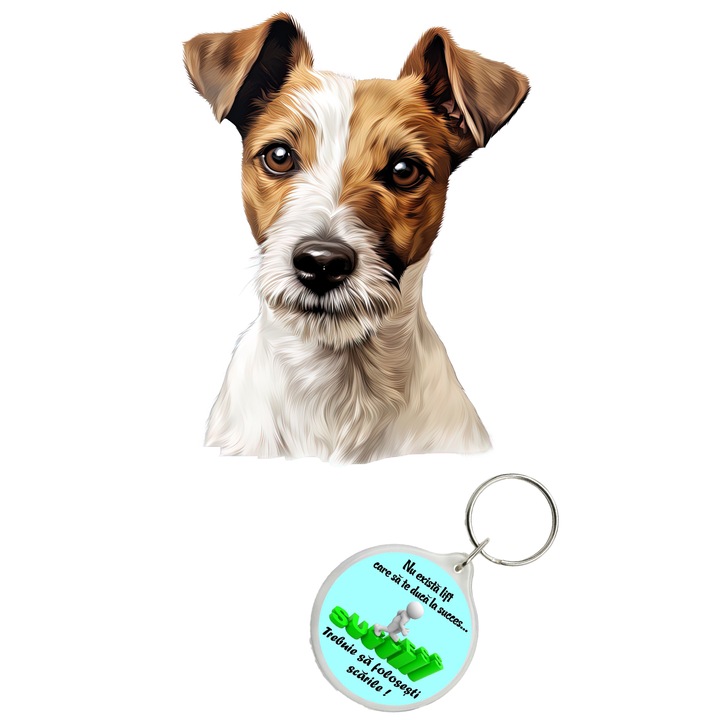 Set sticker decorativ perete, auto si geam, Caine -Russell Terrier model 4, 20 CM si breloc succes