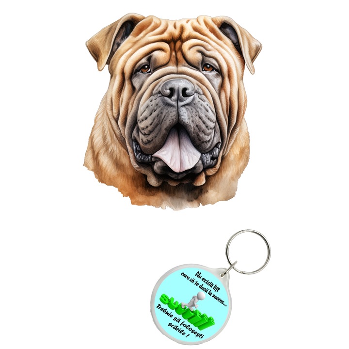 Set sticker decorativ perete, auto si geam, Caine -Shar Pei model 3, 40 CM si breloc succes