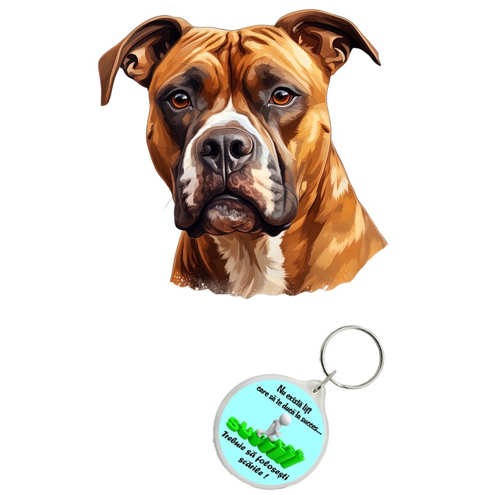 Set sticker decorativ perete, auto si geam, Caine -Staffordshire Terrier model 4, 40 CM si breloc succes
