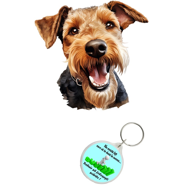 Set sticker decorativ perete, auto si geam, Caine -Welsh Terrier model 2, 30 CM si breloc succes