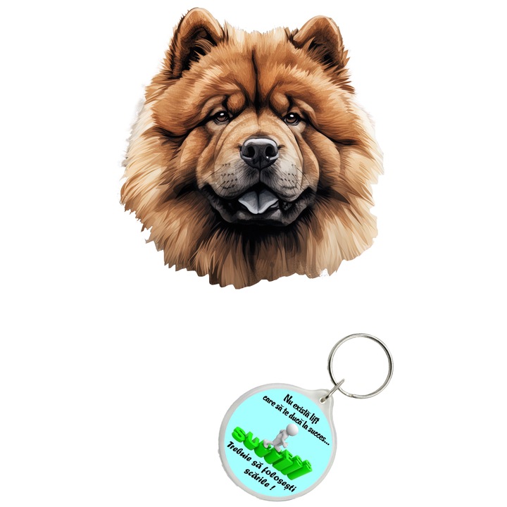 Set sticker decorativ perete, auto si geam, Caine -Chow Chow model 5, 40 CM si breloc succes