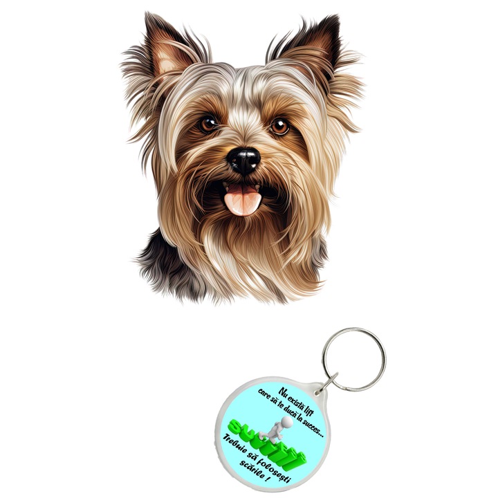 Set sticker decorativ perete, auto si geam, Caine -Yorkshire Terrier model 6, 35 CM si breloc succes