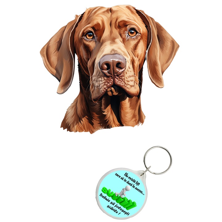 Set sticker decorativ perete, auto si geam, Caine -Vizsla model 2, 25 CM si breloc succes
