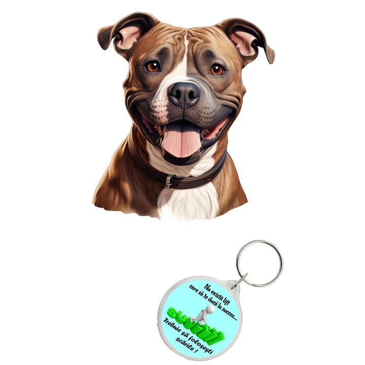 Set sticker decorativ perete, auto si geam, Caine -Staffordshire Terrier model 1, 35 CM si breloc succes