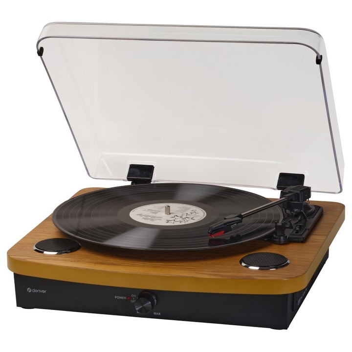 Грамофон, Denver VPL-230, Bluetooth високоговорители, USB/SD карта/MP3, 37.6x37x12.5cm, кафяв
