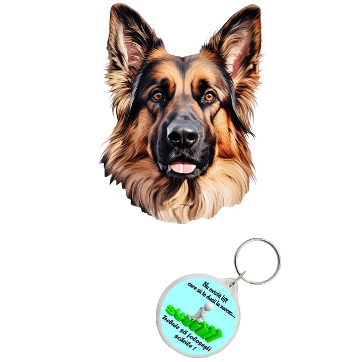 Set sticker decorativ perete, auto si geam, Caine -German Shepherd model 1, 35 CM si breloc succes