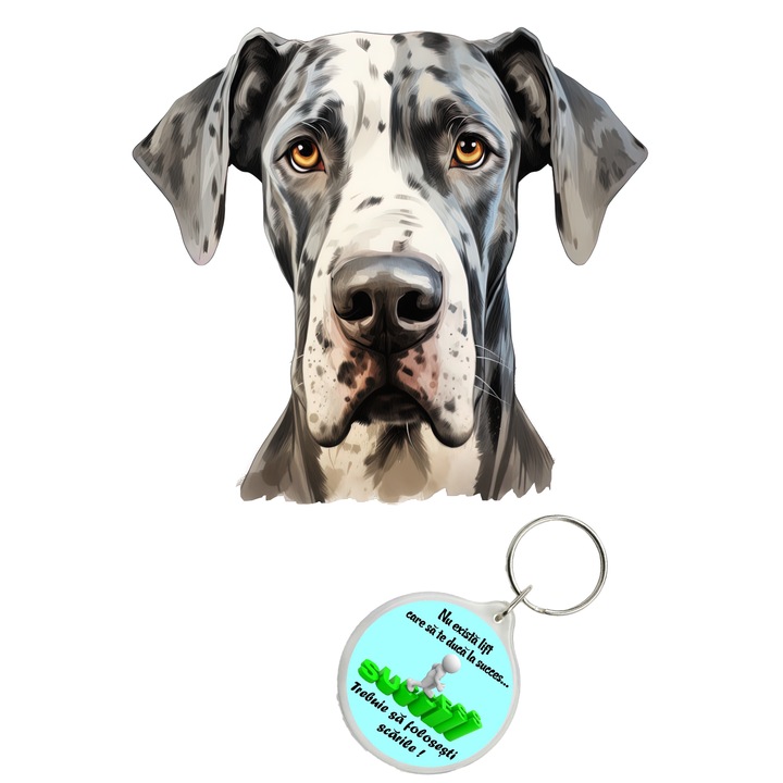 Set sticker decorativ perete, auto si geam, Caine -Great Dane model 3, 40 CM si breloc succes