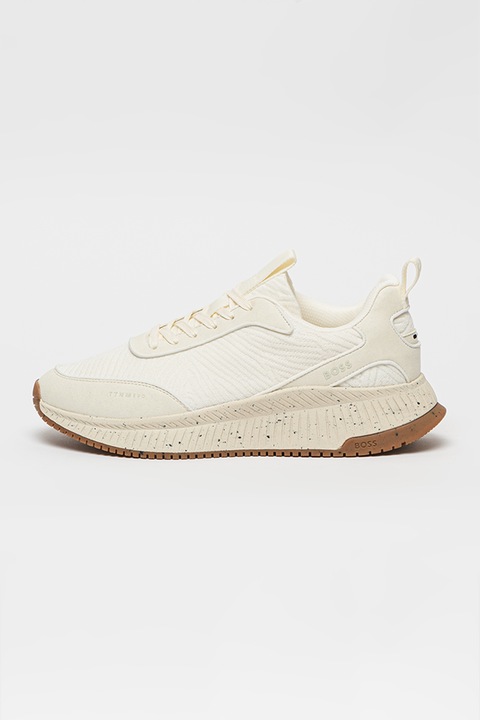 BOSS, Pantofi sport din material textil cu talpa wedge, Alb, 44